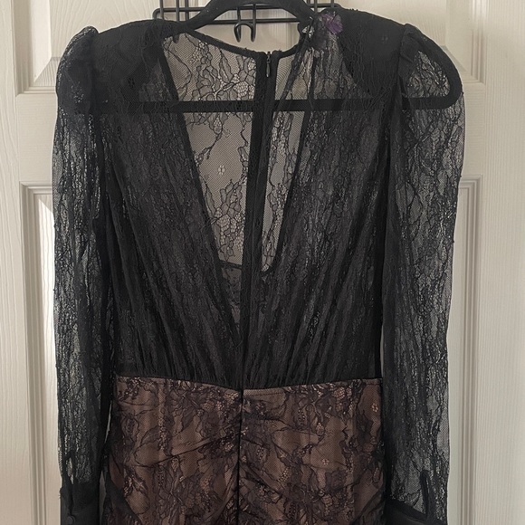 HOUSE of CB Griffe Black Lace Super Plunge Maxi Dress Sheer Black Dark Fairy - Picture 9 of 11